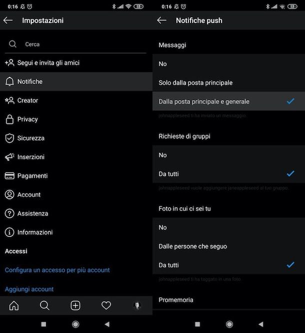 Notifiche Instagram Direct 