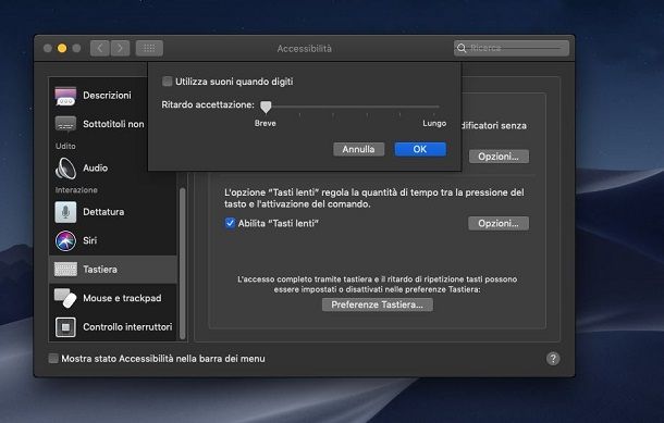 Disabilitare suoni tastiera Mac