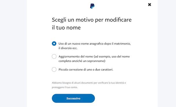Cambio nome PayPal