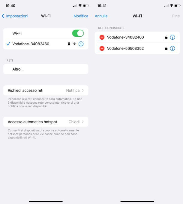 Altre password Wi-Fi salvate