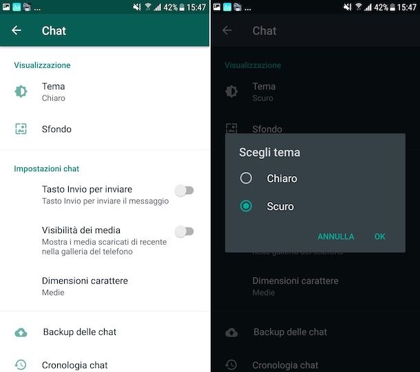 Tema scuro impostazioni WhatsApp