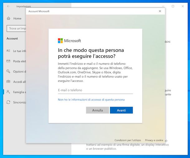 Creazione account Microsoft Windows 10