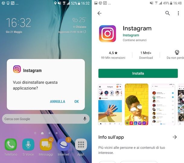 Reinstallazione di Instagram su Android