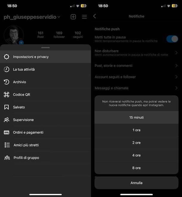 Come disattivare notifiche Instagram