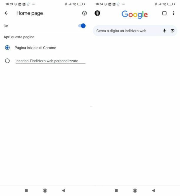 Impostare Google come pagina iniziale su Chrome mobile
