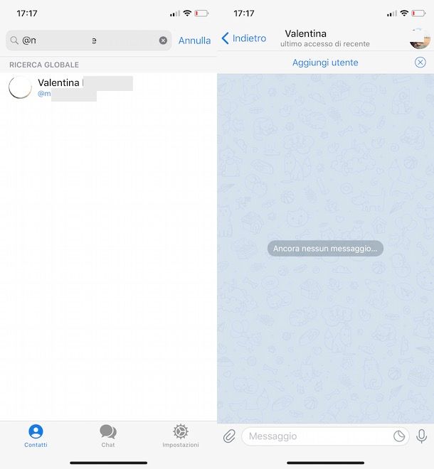 Aggiungere un contatto Telegram senza numero su iPhone