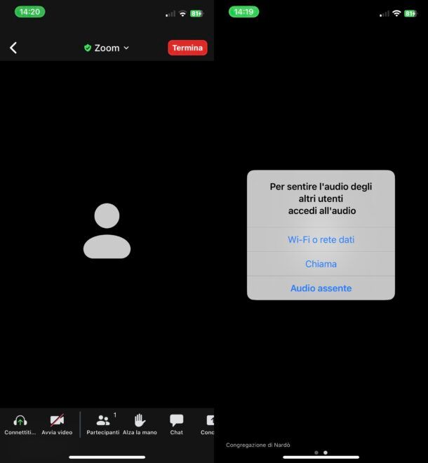 Attivare audio Zoom iPhone