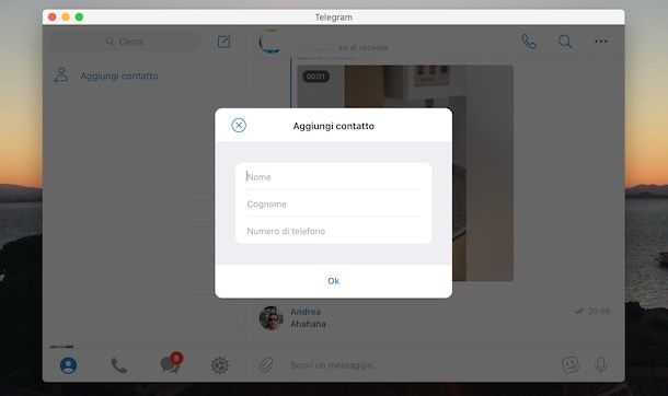 Aggiungere contatto Telegram da computer