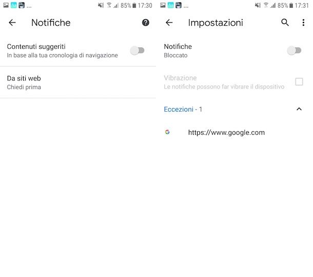 Notifiche Chrome Android