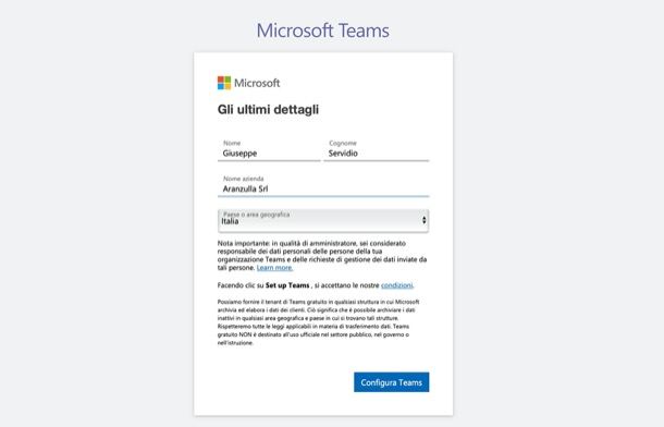 Microsoft Teams registrazione