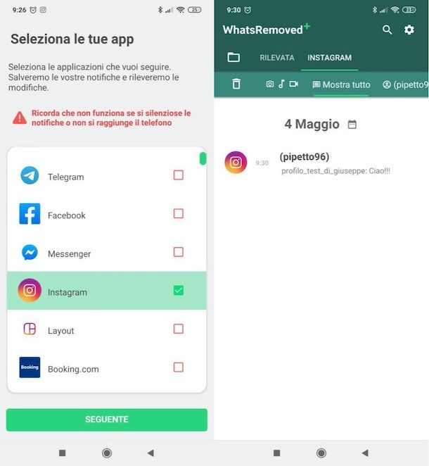 Catturare notifiche Instagram