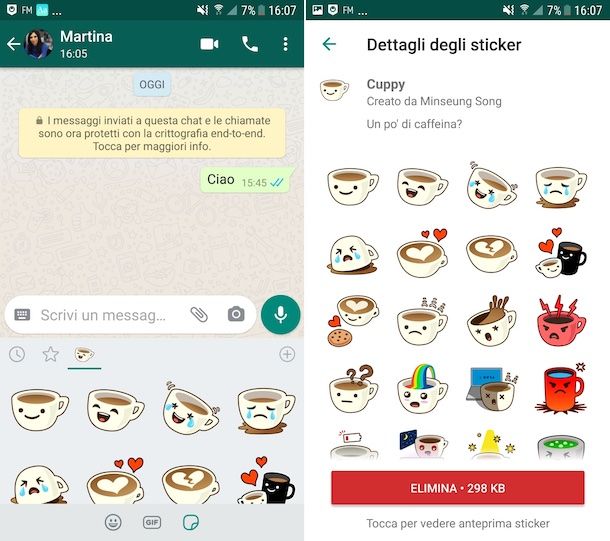 Eliminazione sticker WhatsApp Android