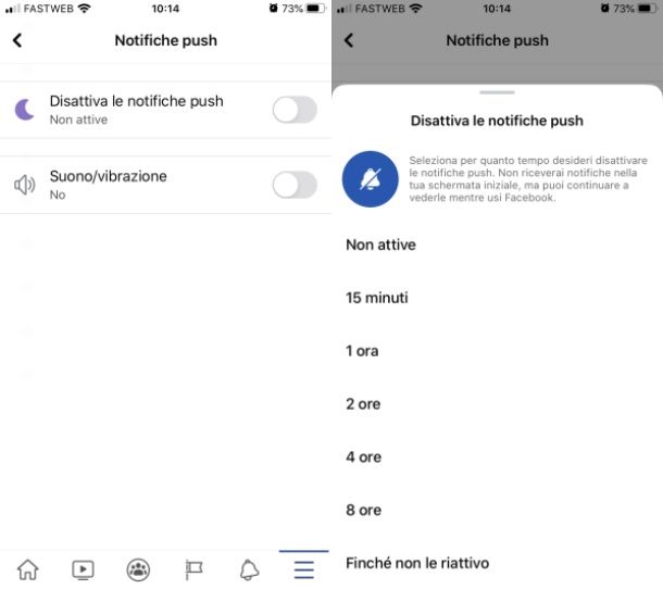 Disattivare notifiche FB iOS