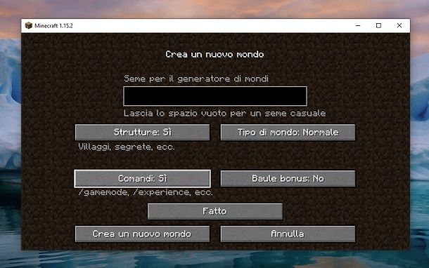 Abilita comandi Minecraft