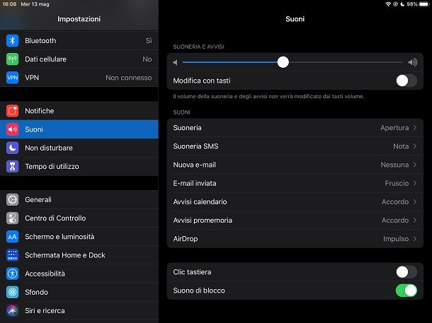 Disabilitare suoni tastiera iPad