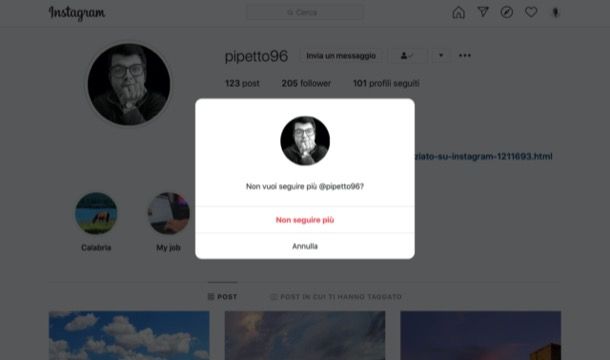 Smettere di seguire su Instagram PC