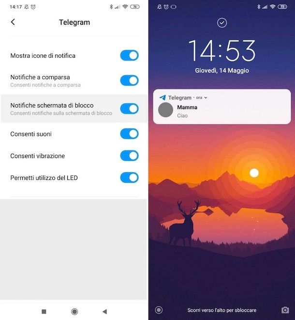 Notifiche Telegram nella losco-screen Android