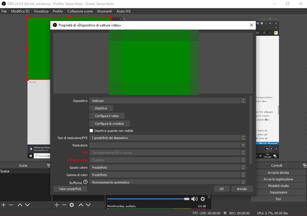 L'utilizzo della webcam su OBS