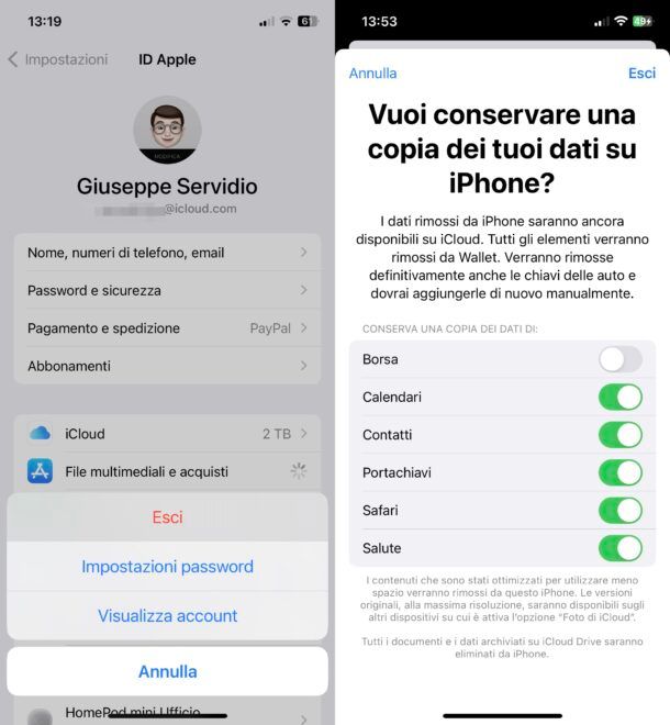 Cambiare account Apple su iPhone senza perdere dati