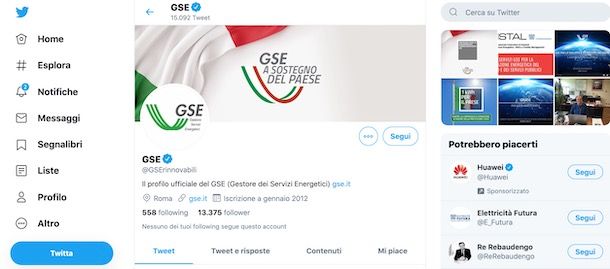 Contattare GSE su Twitter