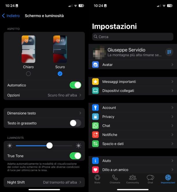 Impostare sfondo scuro nell'app di WhatsApp