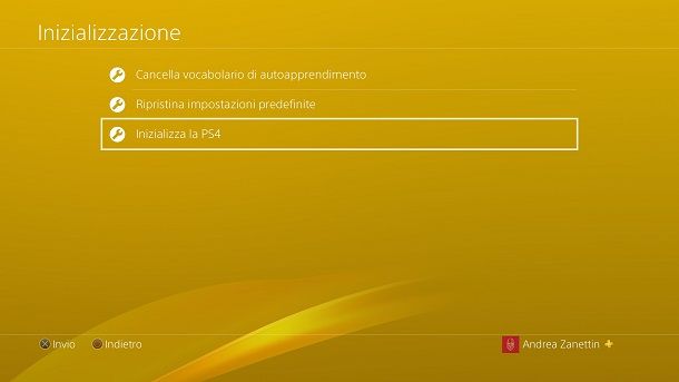 Inizializza la PS4