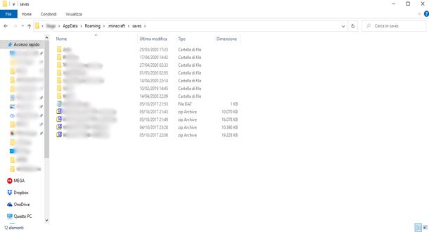 La cartella dei salvataggi di Minecraft