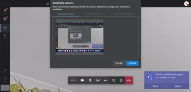 Condivisione schermo Teams PC