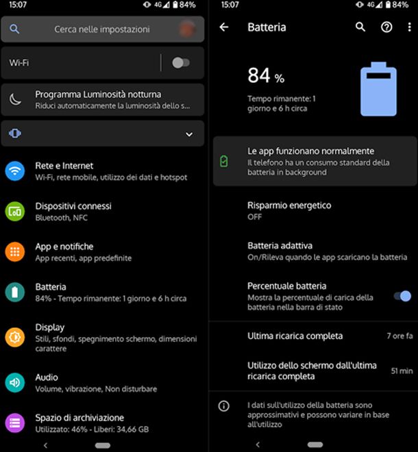 Controlla lo stato della batteria da Android 10 e 9