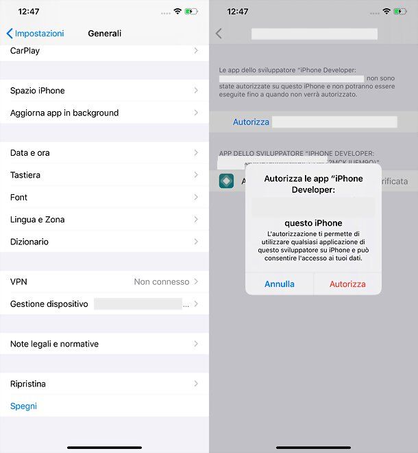 Impostazioni iOS