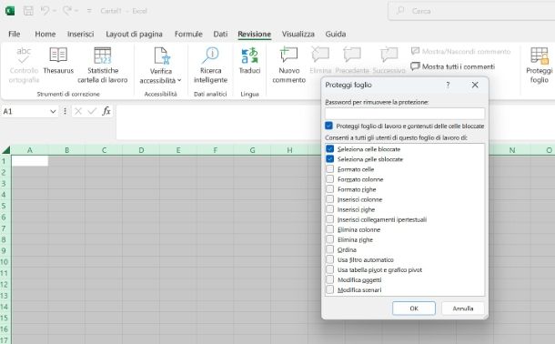 Come bloccare le celle su Excel con password