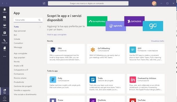 Integrare app e servizi in Microsoft Teams