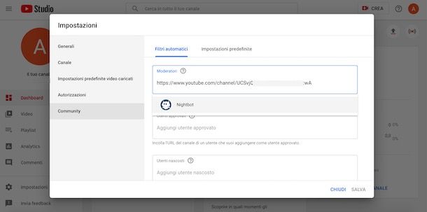 Aggiungere Nightbot su YouTube