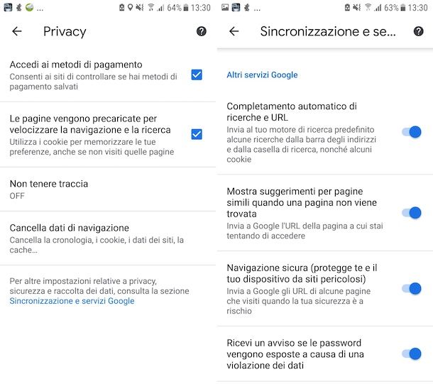 Navigazione sicura Chrome Android