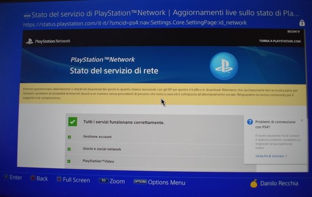 Controllo dello status del servizio PSN