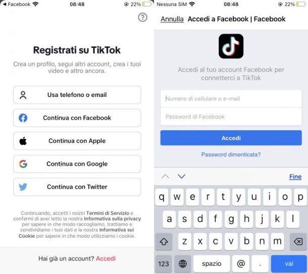 Come registrarsi su TikTok con Facebook