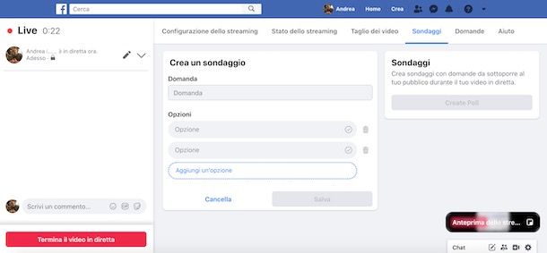 Creare un sondaggio durante diretta Facebook