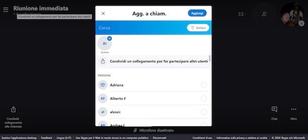 Aggiungere contatti alla videoconferenza su Skype