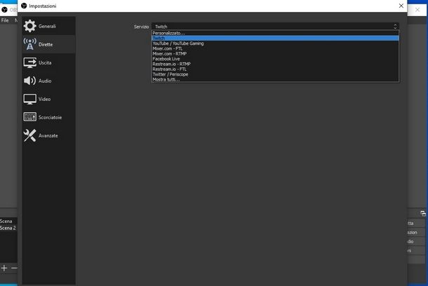 Impostare OBS per le dirette streaming