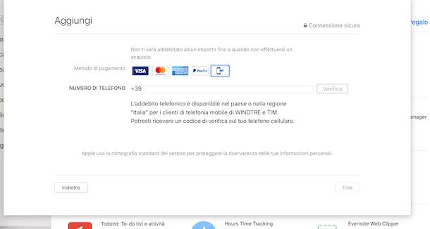 Aggiungere credito telefonico come metodo di pagamento ID Apple