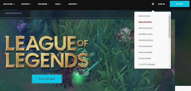 Impostare sito Web League of Legends in italiano