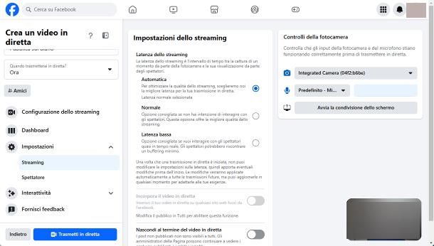 Come fare diretta Facebook con telecamera