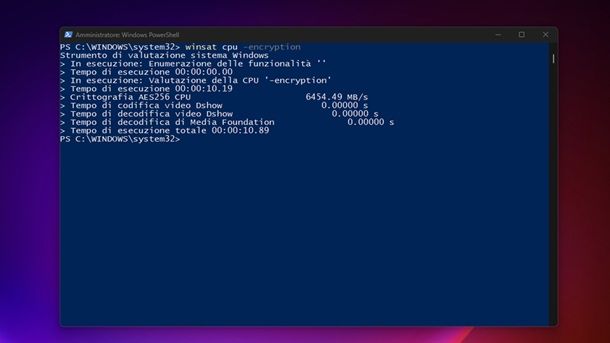 Strumento di valutazione sistema Windows 11 PowerShell