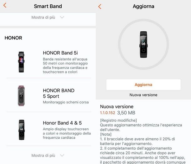 Aggiornamento Honor Band iOS