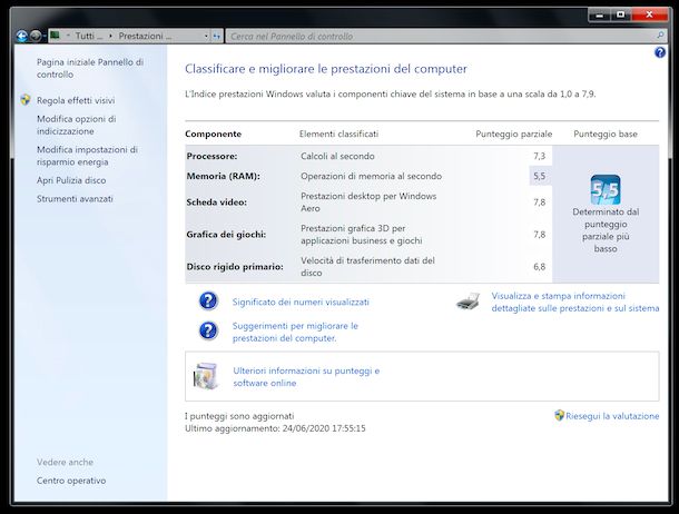 Indice prestazioni Windows 7