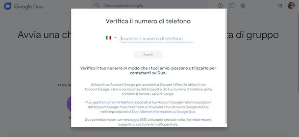 Aggiungere numero di telefono su Duo