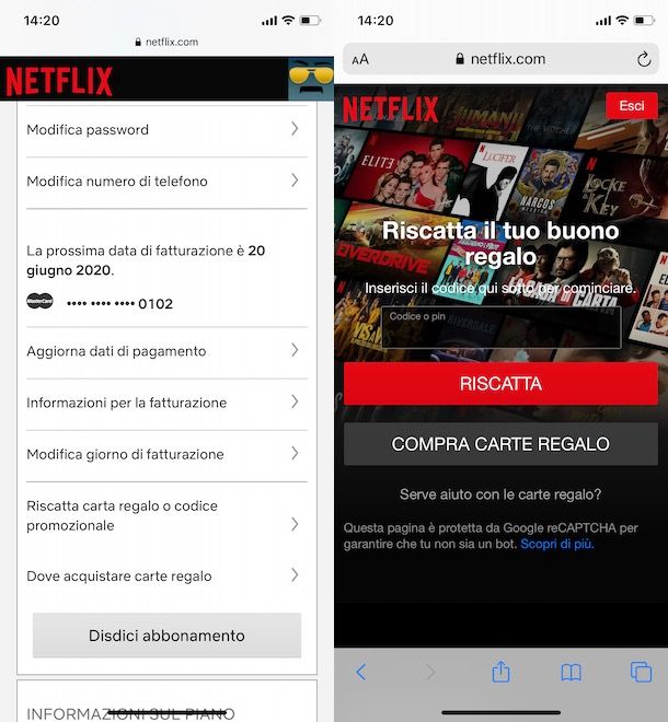 Riscattare carta regalo Netflix da smartphone