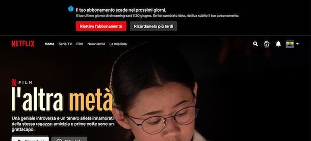 Riattivare abbonamento Netflix in scadenza