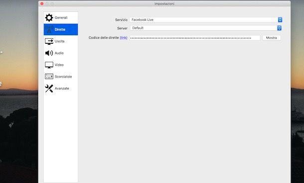 Configurare OBS per diretta su Facebook