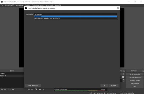 Impostare il microfono come fonte in OBS